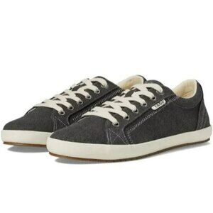 Taos Star Womens Canvas Lace-Up Sneakers Size 7.5 Black & White Casual Shoes Wit